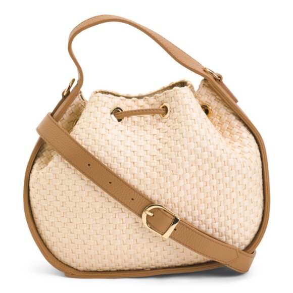 Divina Firenze Handbags - DIVINA FIRENZE Made In Italy Raffia And Leather Round Crossbody